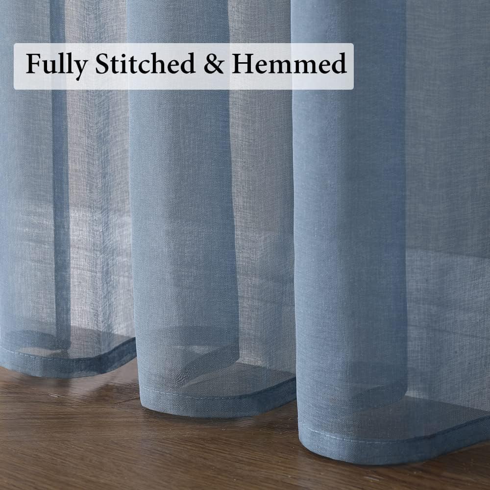 MIULEE Dusty Blue Semi-Sheer Window Curtains - Elegant Grommet Top Drapes, 84 Inch Length, Linen Texture