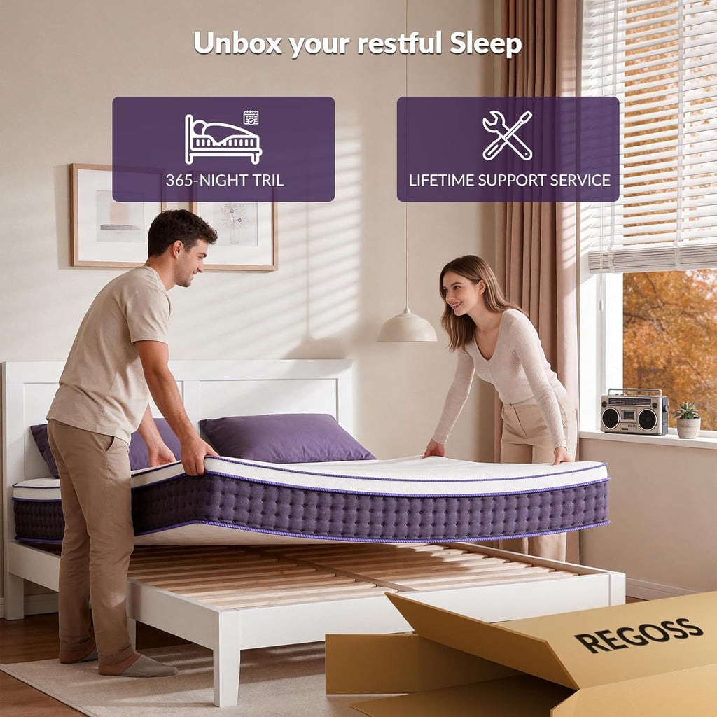 Skiennix 12-Inch Queen Mattress - Plush Hybrid Design with Cooling Gel Memory Foam for Side Sleepers | 365-Night Trial