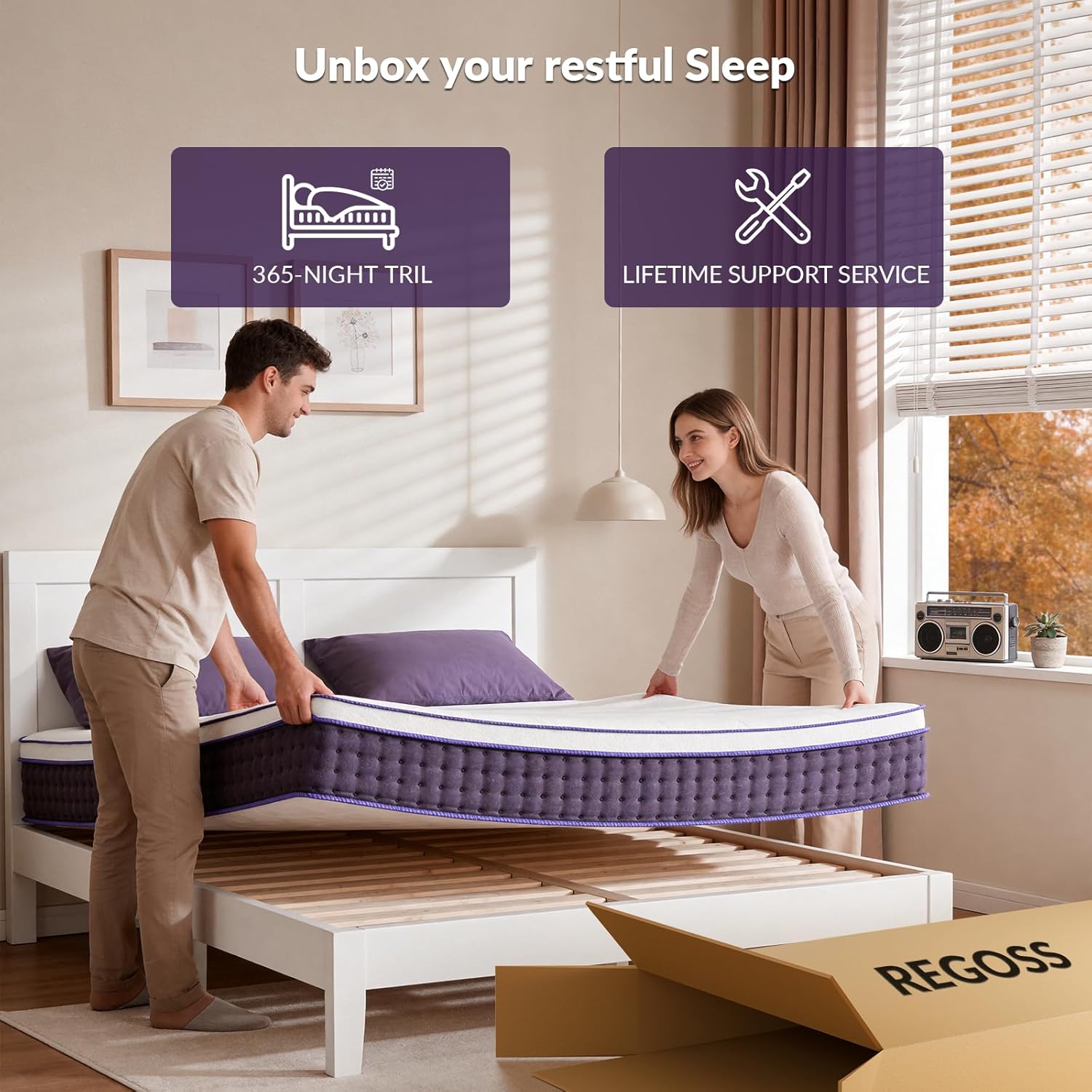 Skiennix 12-Inch Queen Mattress - Plush Hybrid Design with Cooling Gel Memory Foam for Side Sleepers | 365-Night Trial
