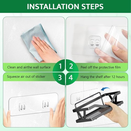 FGSAEOR Shower Caddy Adhesive Replacement Strips - Heavy Duty Clear Waterproof Hooks | No Drilling Wall Mount for Bathroom & Kitchen Storage