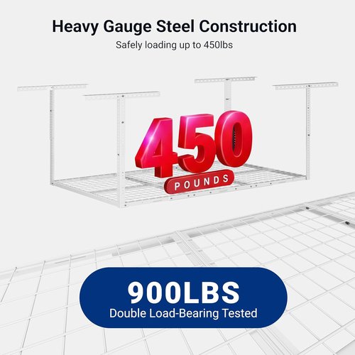 FLEXIMOUNTS Overhead Garage Storage Rack - Adjustable Ceiling System | 72" x 36" x 40", 900lbs Capacity, White