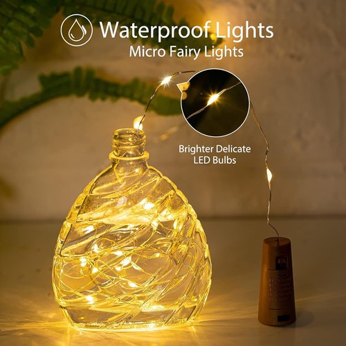 Brightown Wine Bottle Lights - 20 Pack LED Cork Lights | Waterproof Silver Wire Fairy Lights for Parties & Weddings