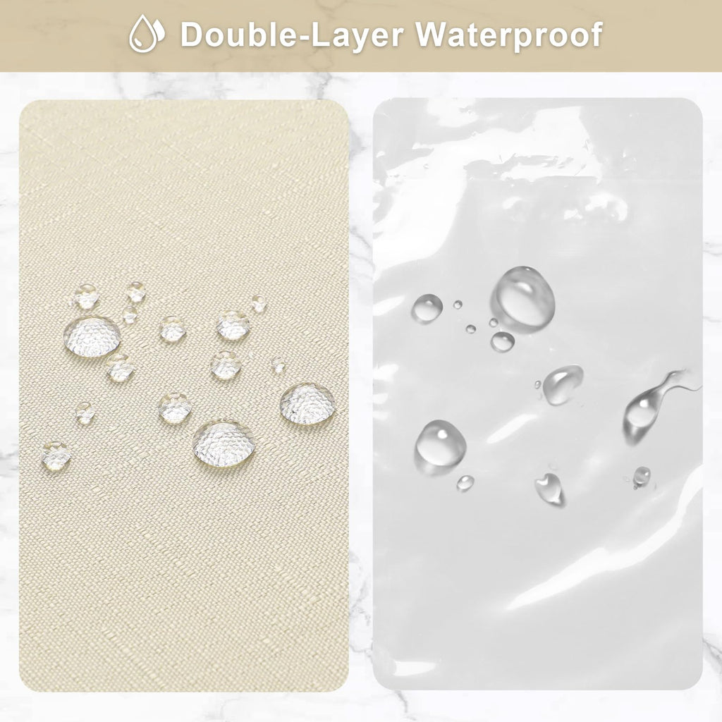 MitoVilla 3 in 1 Shower Curtain Set, Neutral Modern Slub Textured Fabric Shower Curtain and Clear PEVA Liner Set with 12 Double Sided Steel Hooks, Waterproof Fabric Hotel Bathroom Curtain-72x72