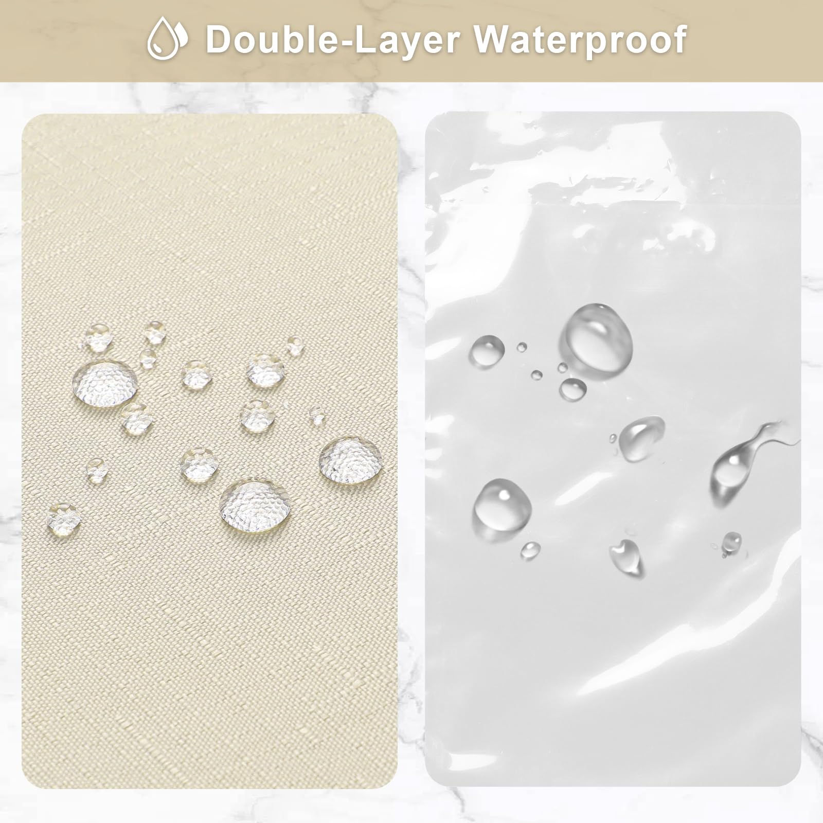 MitoVilla 3 in 1 Shower Curtain Set, Neutral Modern Slub Textured Fabric Shower Curtain and Clear PEVA Liner Set with 12 Double Sided Steel Hooks, Waterproof Fabric Hotel Bathroom Curtain-72x72