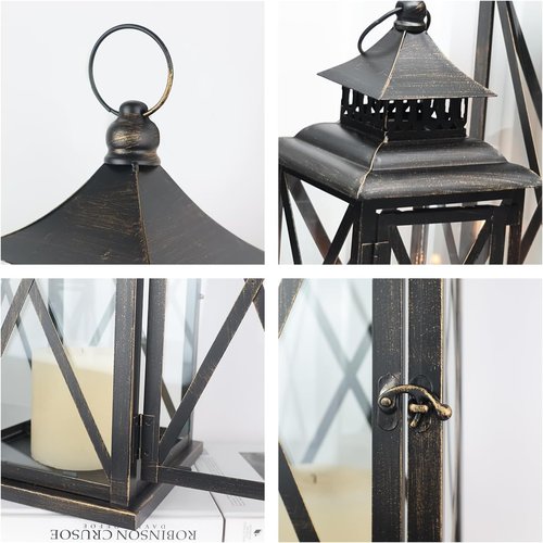 **DECORKEY Lanterns - Vintage Metal Frame Candle Holders for Indoor & Outdoor Decor | 3PCS (20”, 13”, 9”)**