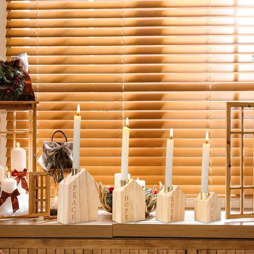 FYSUIMU Wooden Christmas Advent Candle Holders - 4Pcs Nativity Scene Decor for Farmhouse Holiday Centerpiece