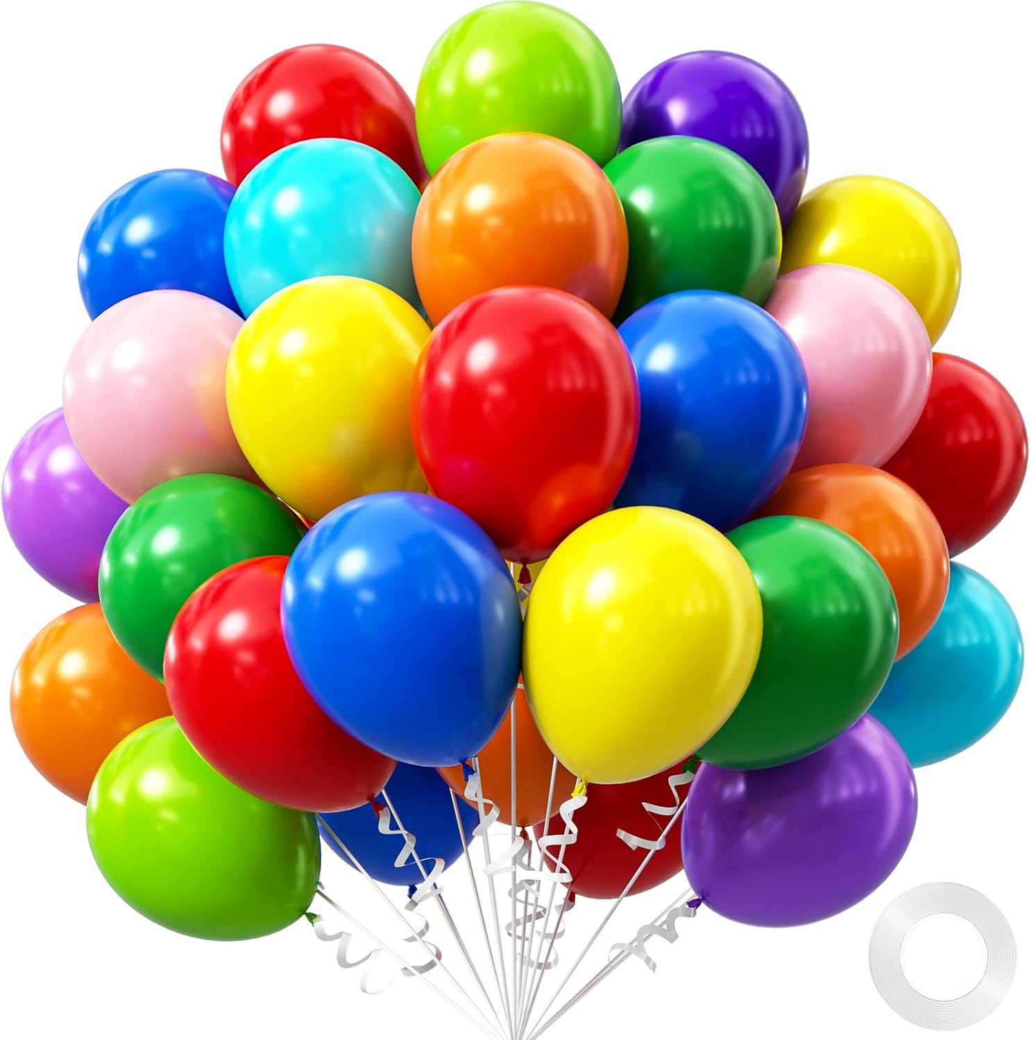 Rainbow Balloons | 12-Inch Latex Balloons - 50 Pack for Colorful Baby Shower & Birthday Decorations