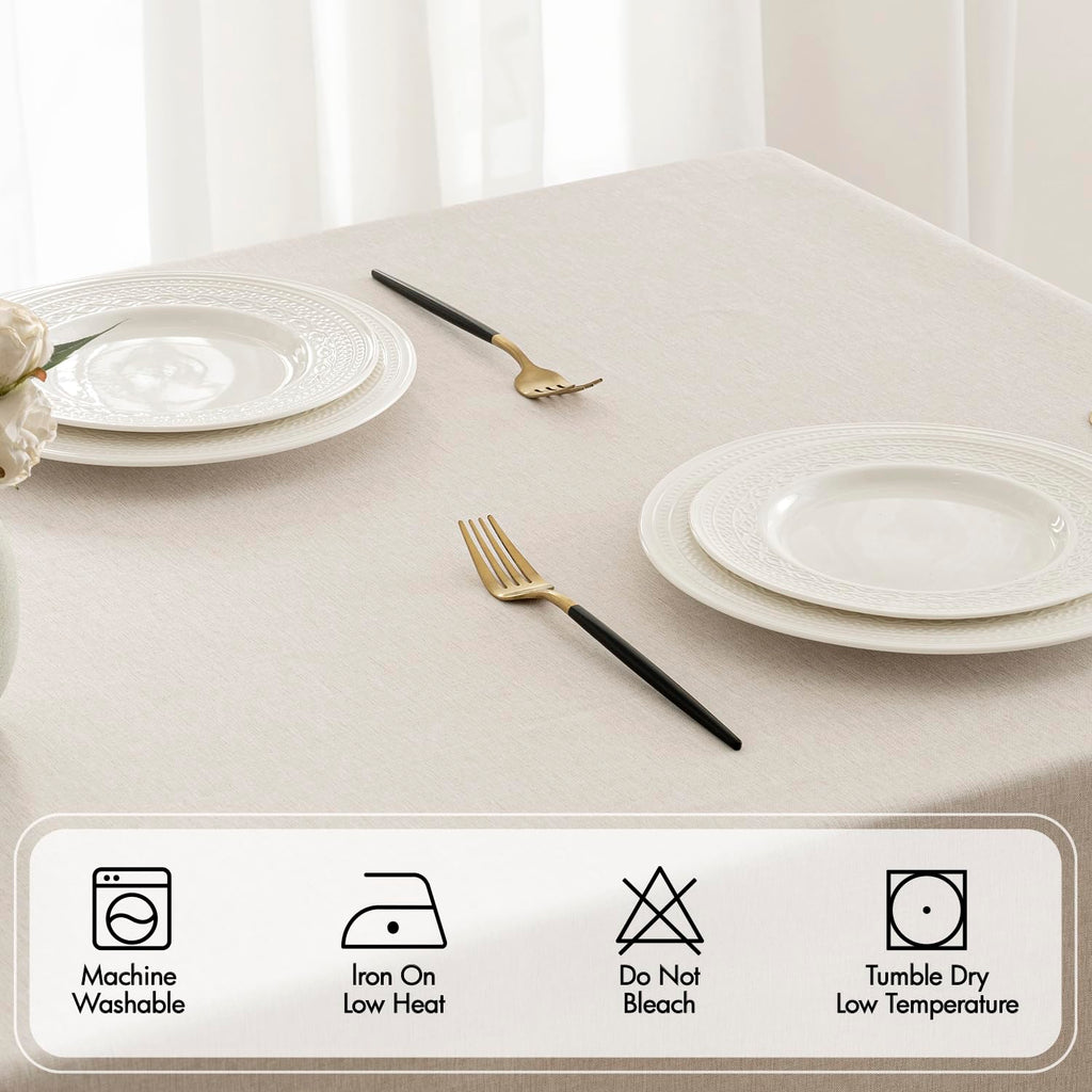 MIULEE Beige Rectangle Polyester Tablecloth with Decorative Cutouts Spring Waterproof Stain Resistant & Shrink-Proof Table Cloth 60x84 inch Farmhouse Style for Dining Wedding and Outdoor