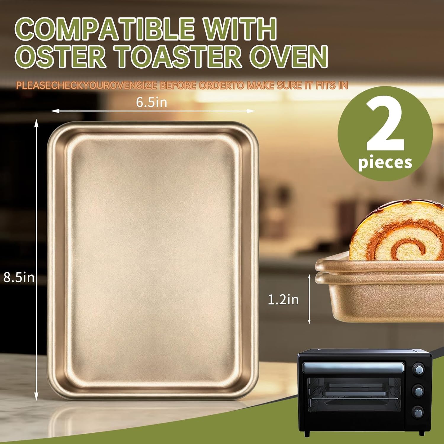 Oster Toaster Oven Replacement Trays - Non-Stick Carbon Steel Bakerware Set | 8.7" x 6.5" | 2PCS