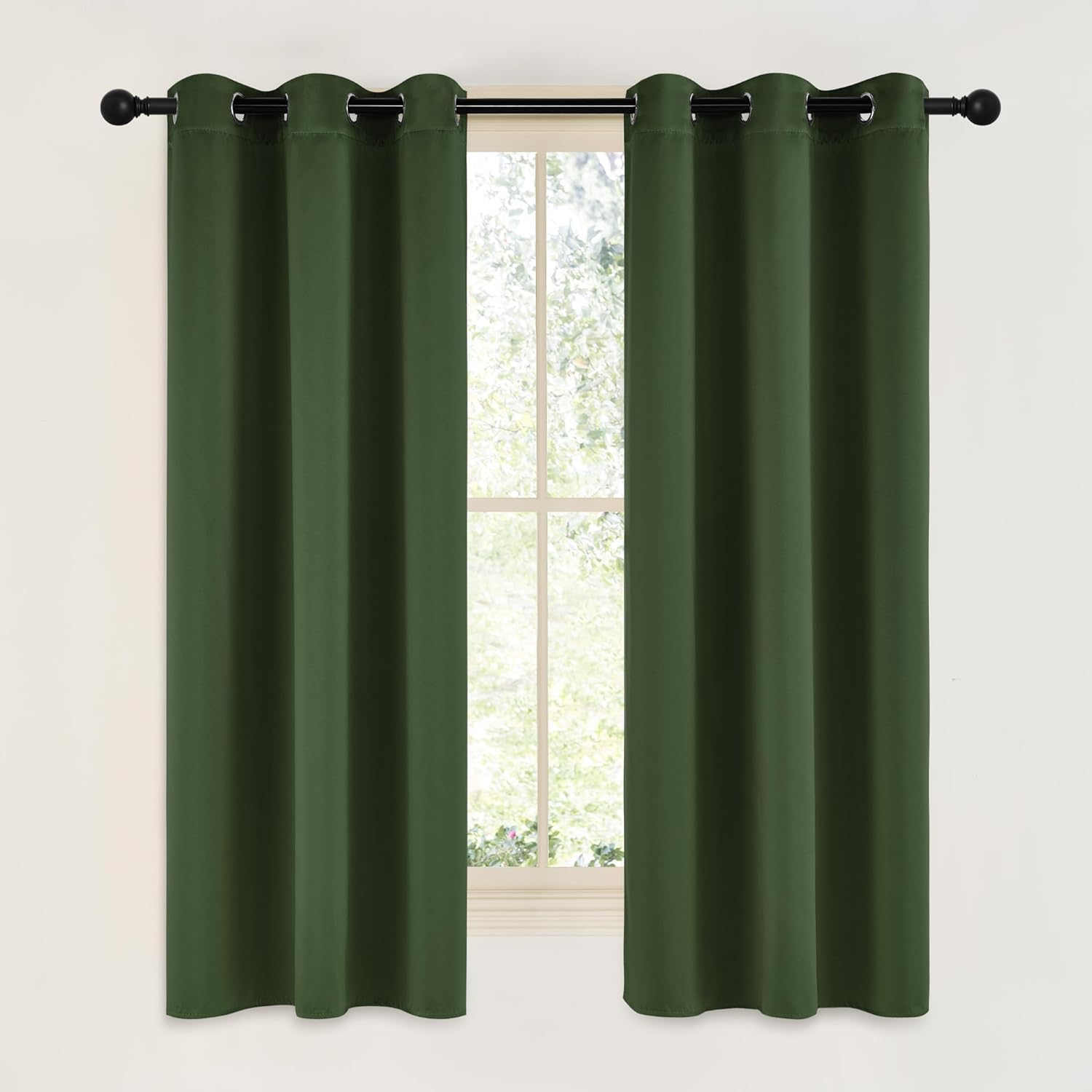 NICETOWN Dark Green Blackout Curtains - Noise Reducing Faux Silk Drapes, 42" x 63", 2 Panels for Small Windows