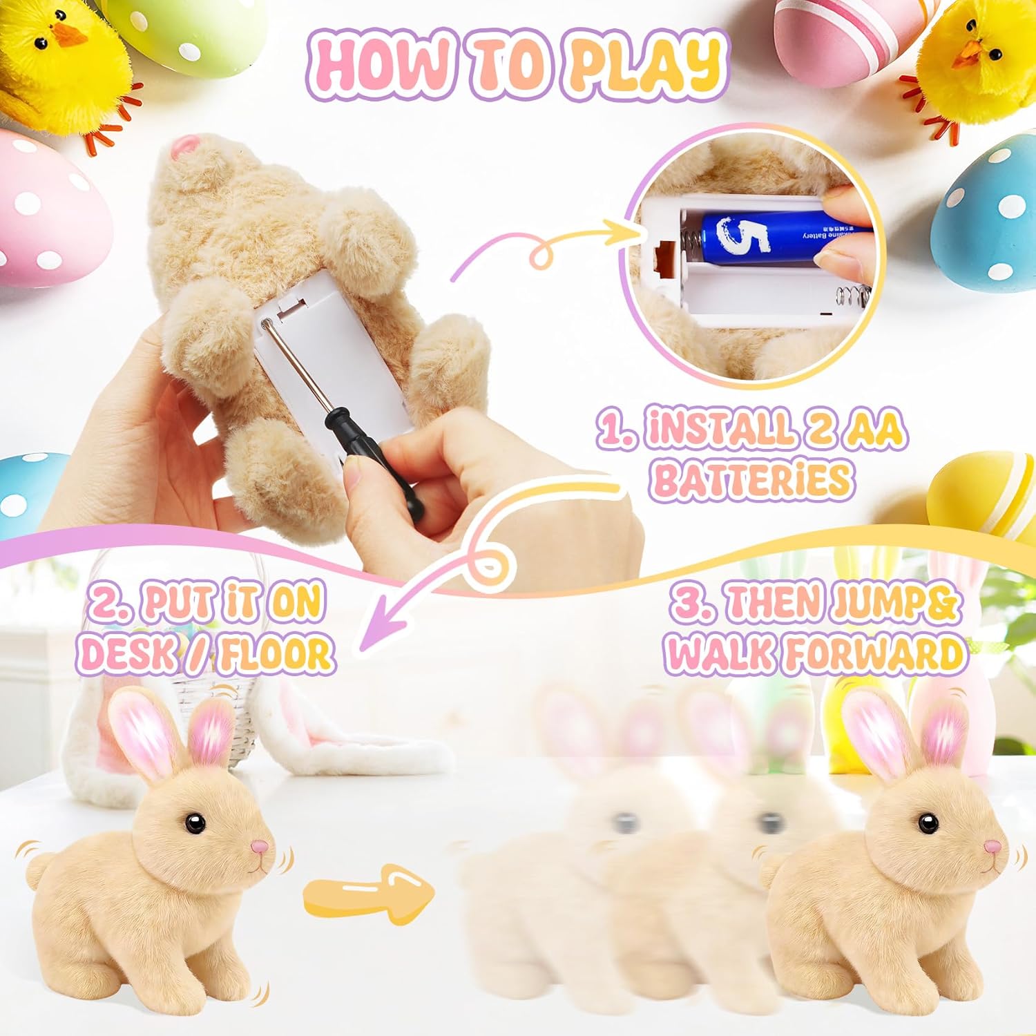 Skiennix Realistic Bunny Toy - Interactive Hopping Rabbit Set with Sounds & Headband | Brown