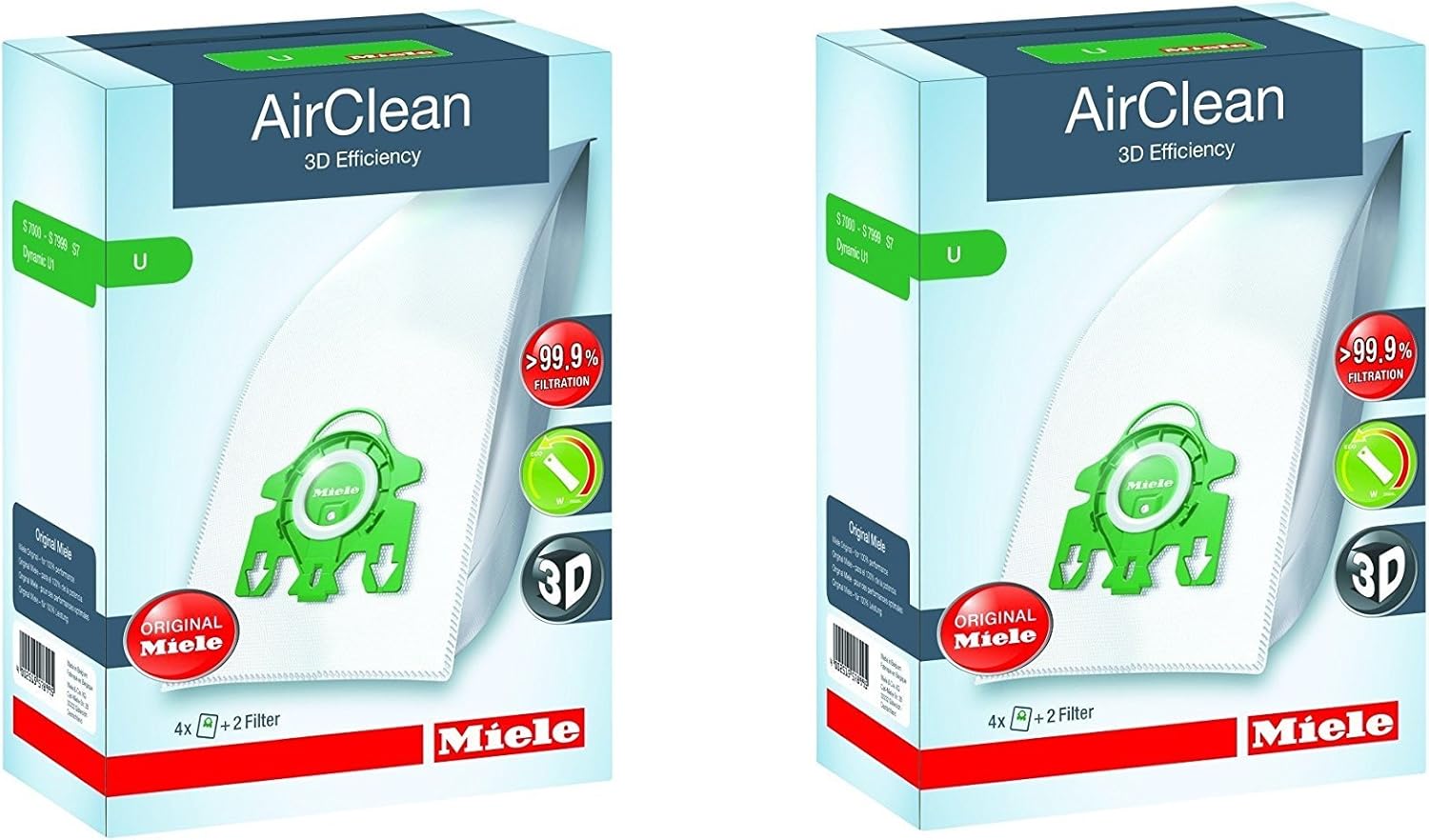 Miele AirClean 3D Efficiency Dust Bags - Type U, 8 Bags & 4 Filters for Superior Filtration