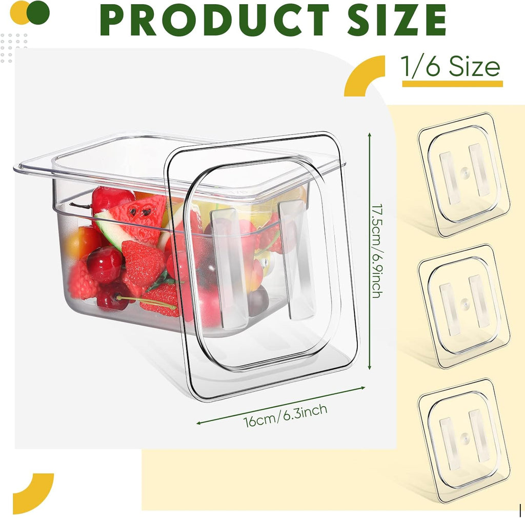 Polycarbonate Food Pan Lids by [Brand Name] - 6 Pcs Clear Plastic Covers with Handle | 1/6 Size 6.9 x 6.3 Inch