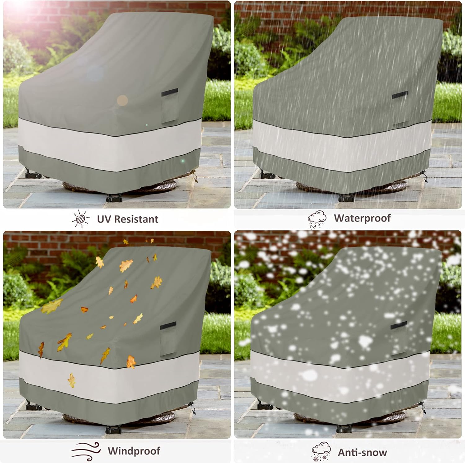 Patio Chair Covers - Waterproof Outdoor Furniture Protection | 33W x 37D x 38H Inches - Grayish Green (2 Pack)