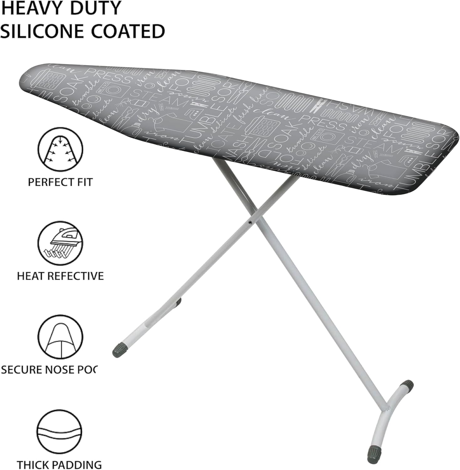 Scorch Resistant Ironing Board Cover by Simplify - Thick Cotton Padding, Stretch Elastic Fit, Grey