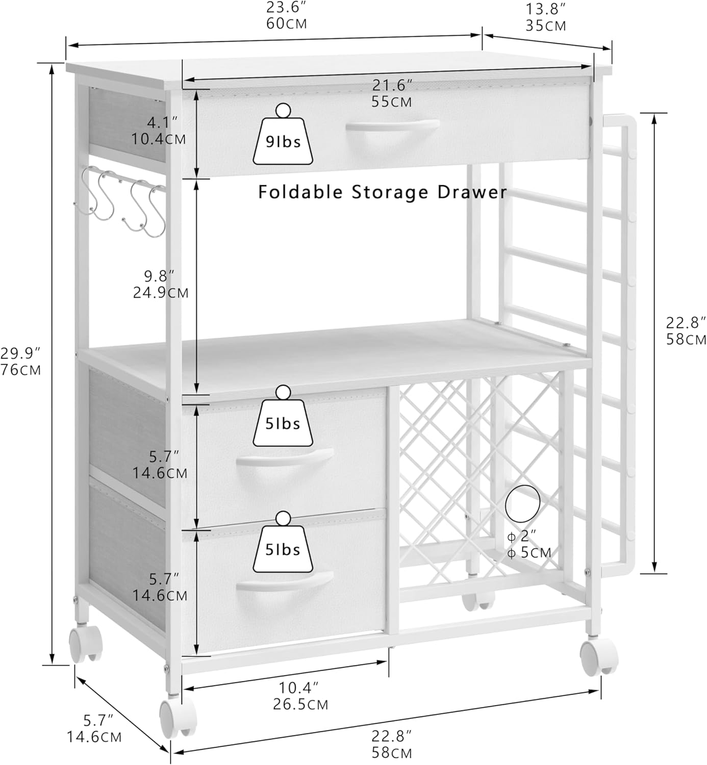 VENNQD Storage Cart - Cricut Machine Stand with Drawers & Vinyl Roll Holder | White Craft Cabinet