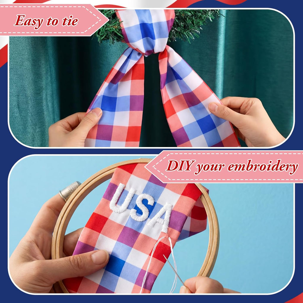 VitalCozy 4th of July Wreath Sash - Satin Embroidery Monogram Ribbon for Indoor/Outdoor Decor