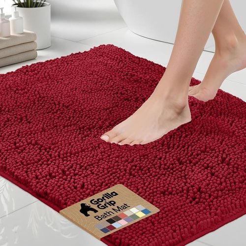 GORILLA GRIP Bath Rug Mat - Thick Soft Absorbent Chenille | Quick Dry Microfiber, 36x24, Red