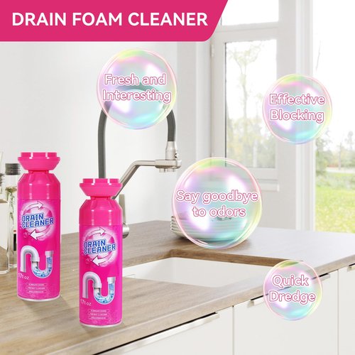 Foaming Drain Cleaner, Sink Cleaner and Deodorizer, Drain Clog Remover for Kitchen Sinks, Tubs, Shower Drains (2 Pcs)