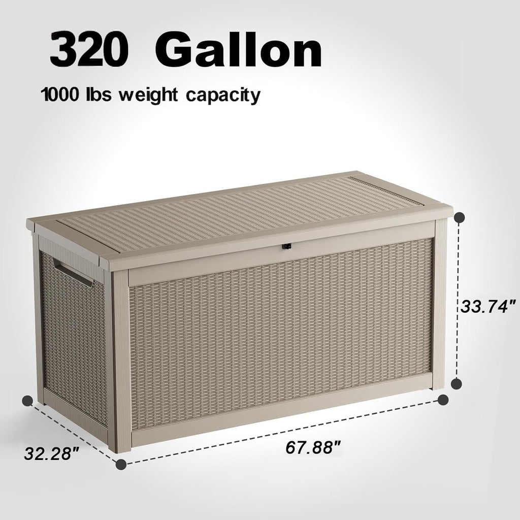 Skiennix 320 Gallon Outdoor Deck Box - Lockable Waterproof Storage for Garden Tools & Cushions | Grey