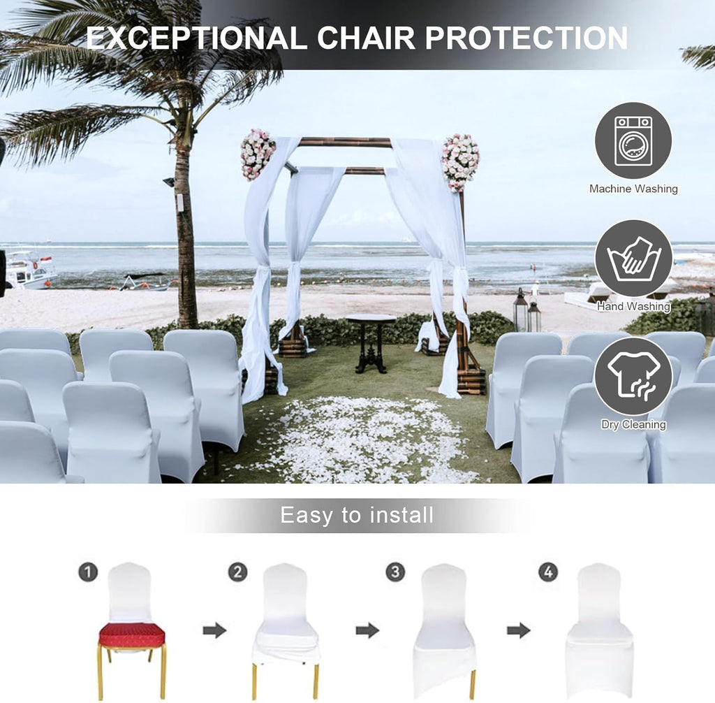 Trlyc Spandex Chair Covers - 100 Pcs Universal Fitted Slipcovers for Weddings & Banquets | White