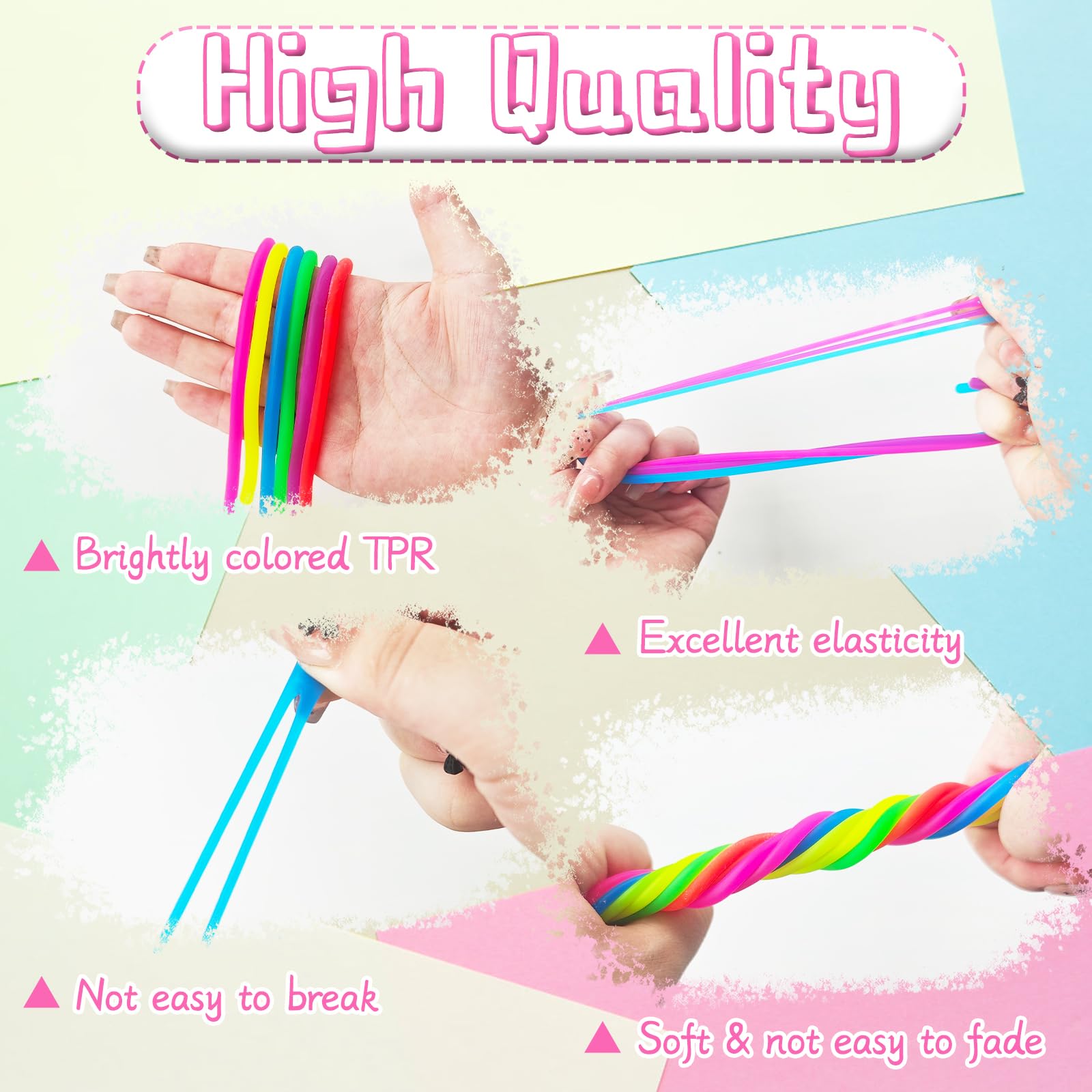 Zddaoole 100 Pcs Stretchy Fidget Toys,Multi-Item Party Favor Toy Colorful Sensory Noodle Strings