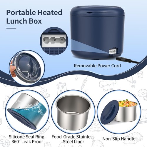 Akhia 41-Ounce Electric Lunch Box 80W Heated Lunch Box, Portable Food Warmer for Work with 1.2L 304 Stainless Steel Container 12V/24V/110V/220V Compatibility Car Truck Valentine's Gift for Men Woman