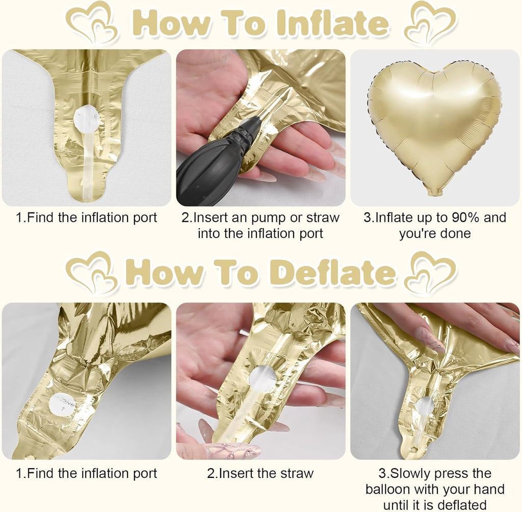 Skiennix Heart Balloons - 12Pcs Cream White & Gold Foil - 18Inch Helium Balloons for Baby Showers & Weddings