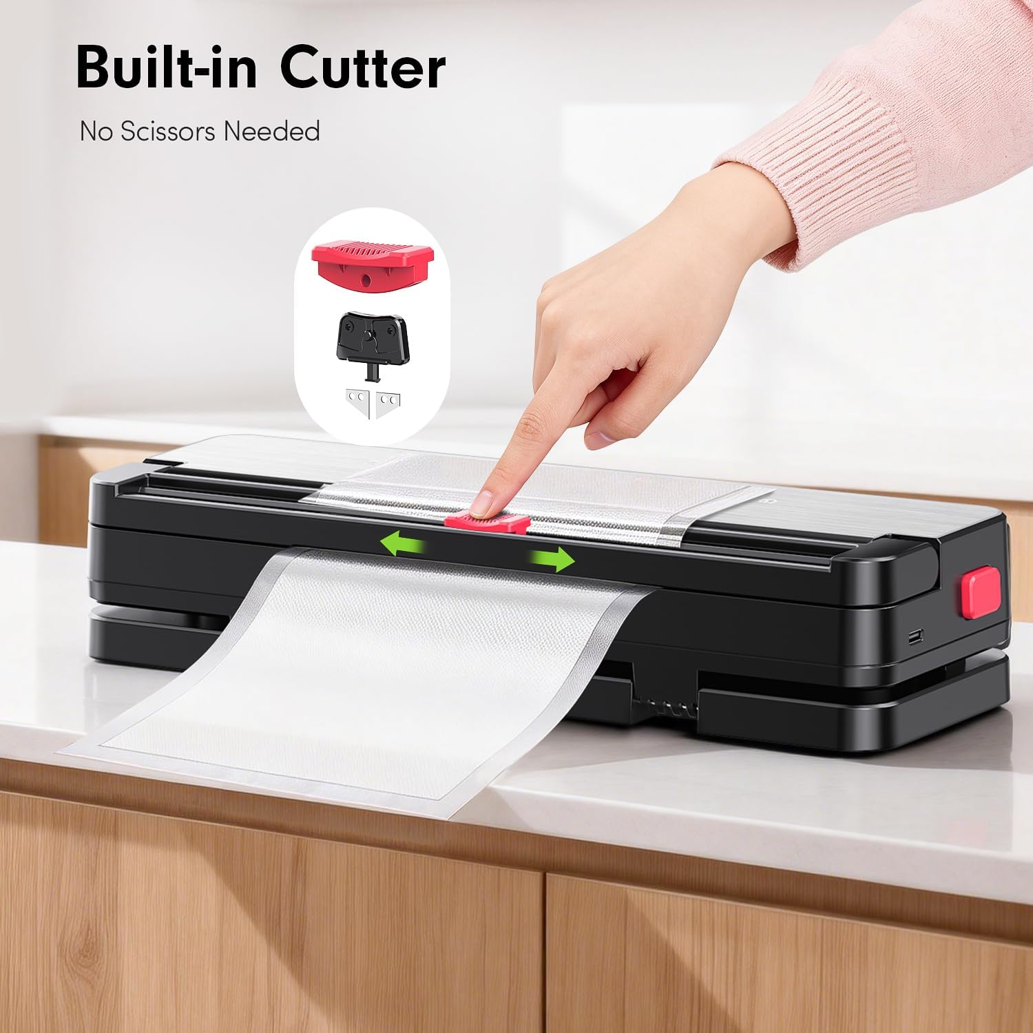 Skiennix Portable Vacuum Sealer - 75kPa Suction for Food Storage | 4000mAh Rechargeable Battery, Dry & Moist Modes
