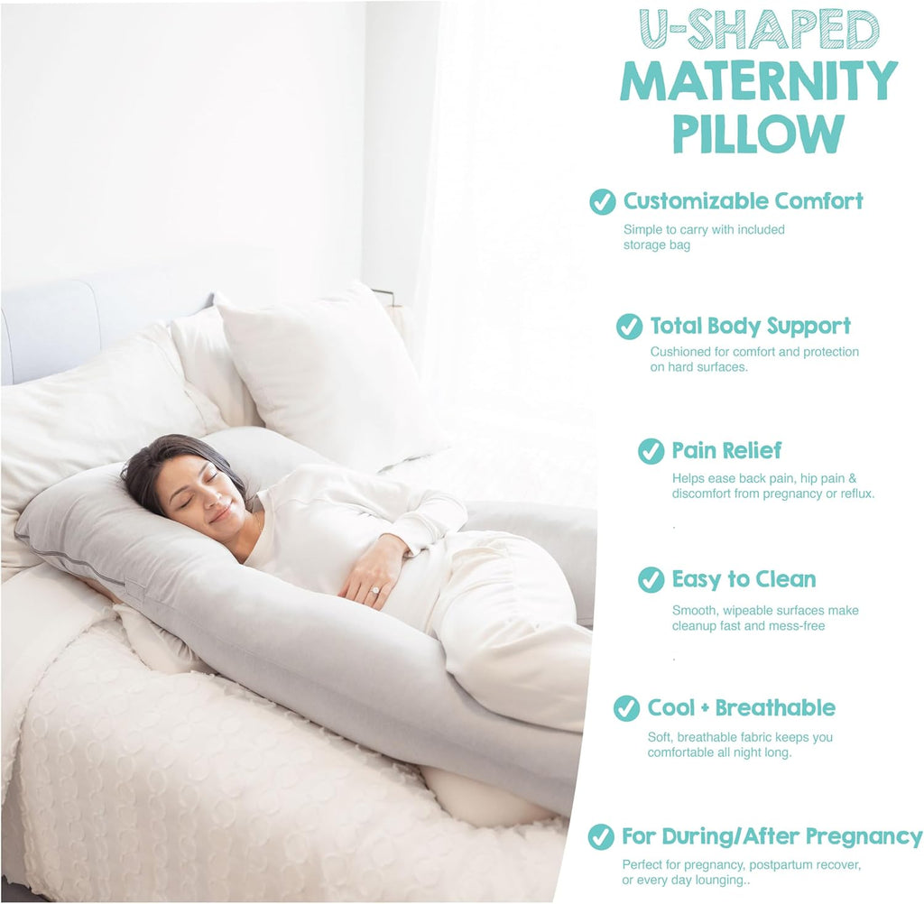 Regalo Premium U-Shaped Pregnancy Pillow - Ultra Soft Full Body Support for Sleeping & Feeding | Grey
