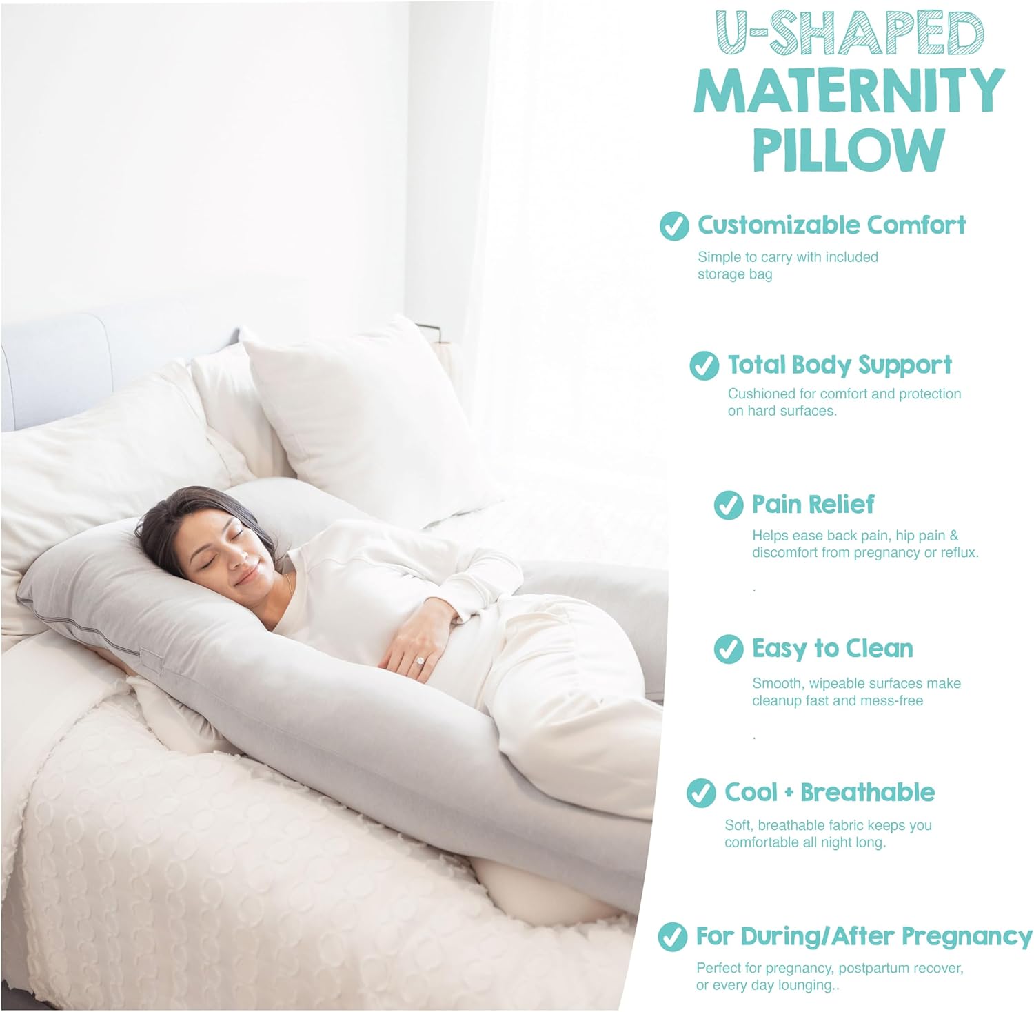 Regalo Premium U-Shaped Pregnancy Pillow - Ultra Soft Full Body Support for Sleeping & Feeding | Grey