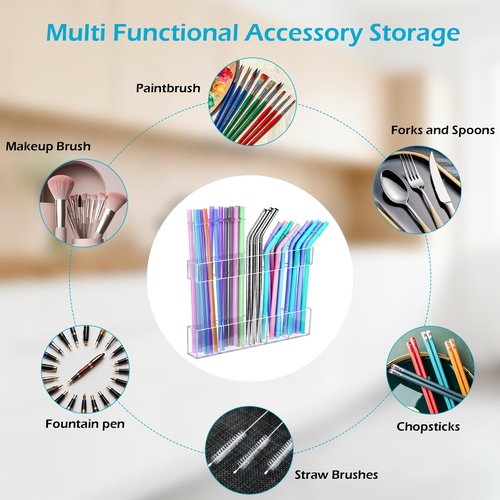 2Pack 9.5" Large Acrylic Straw Holder for Cabinet Door – Kitchen Cabinets Straws Organizer, Reusable Tumbler, Small Kitchens Accessories Storage Container (Transparent)