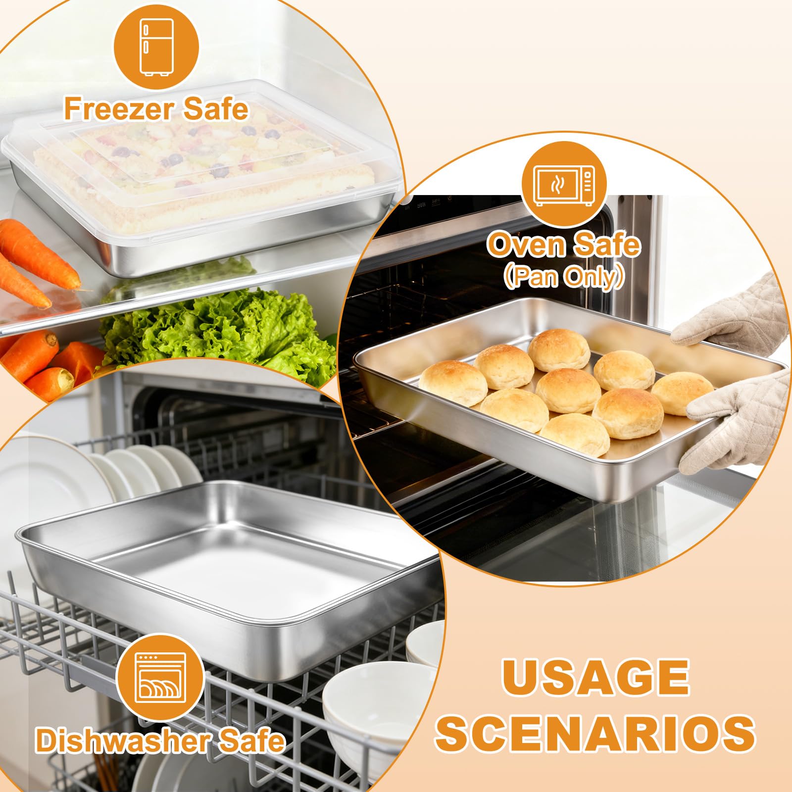 Blingco Stainless Steel Baking Pan with Lid, 12⅓ x 9¾ x 2 Inch Deep Rectangle Cake Pans with Cover for Cakes, Brownies, Cookies, Deep Side & Heavy Duty,Dishwasher & fridge & Oven Safe(2 Pans + 2 Lids)