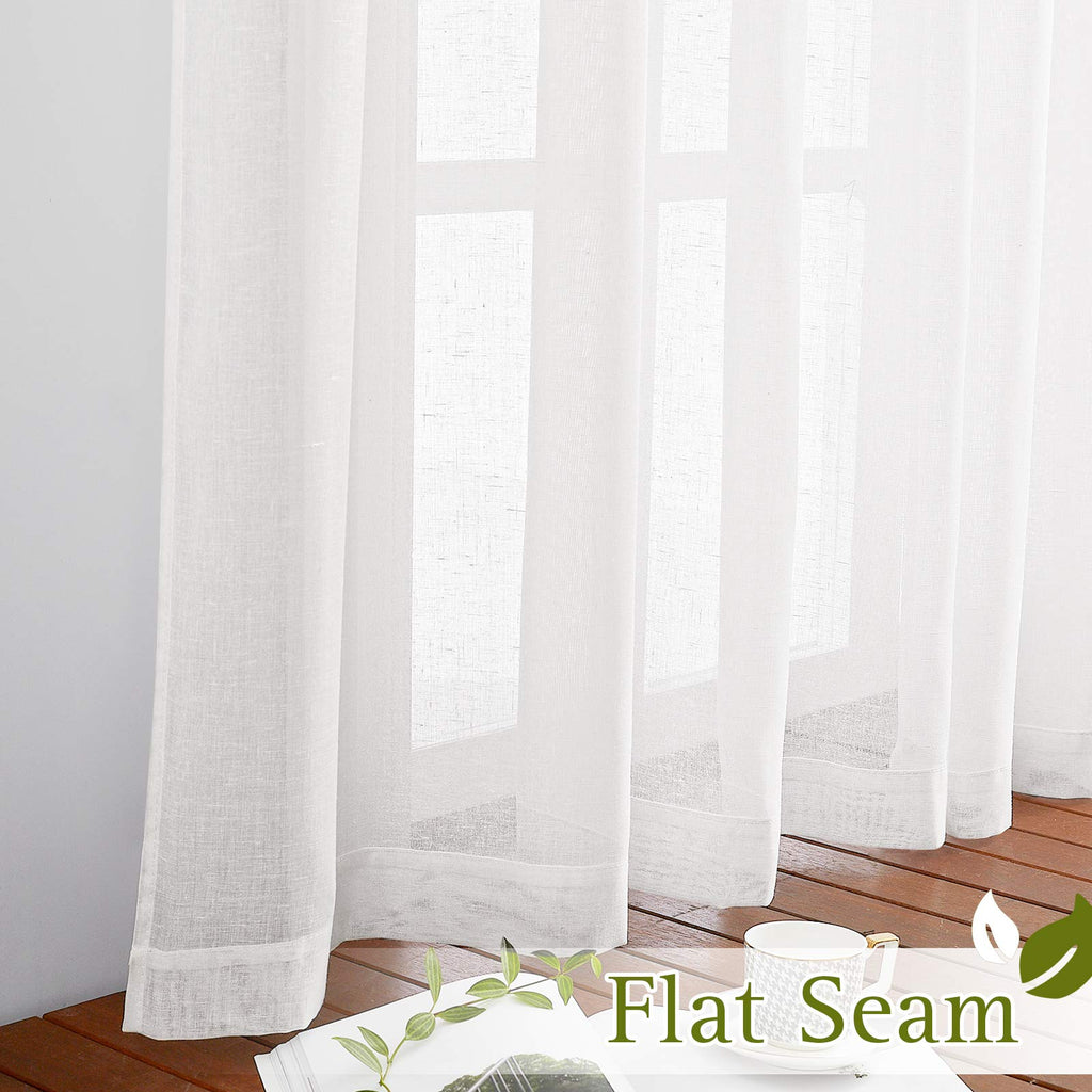 NICETOWN White Linen Curtains 84 inch Length, Tab Top Soft Semi Sheer Flax Window Treatments Privacy with Light Filtering Vertical Drapes for Bedroom/Living Room, W52 x L84, 2 Panels