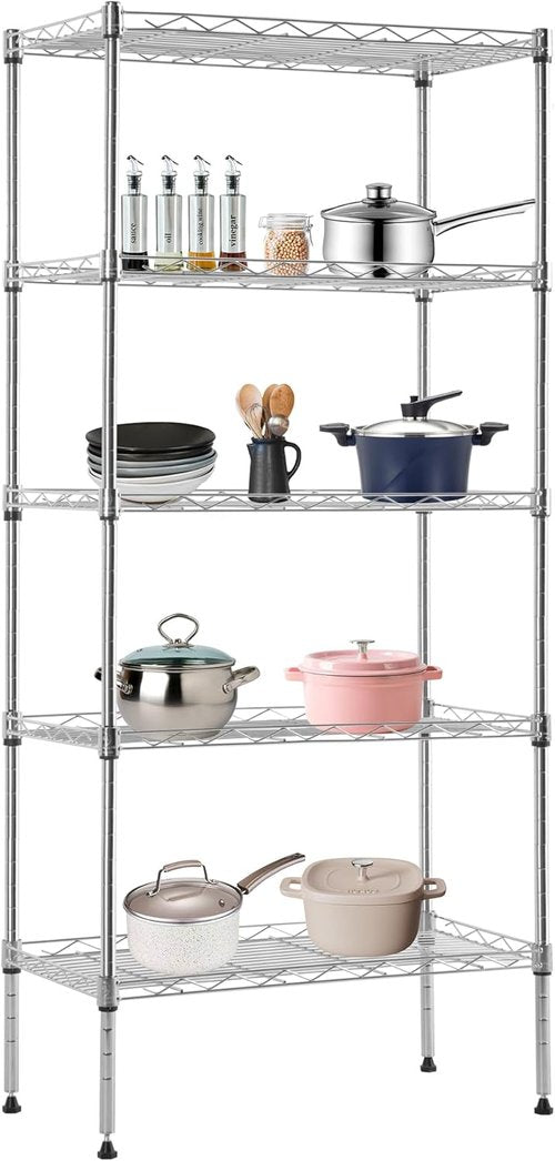 BestOffice 5-Tier Wire Storage Shelves - Heavy-Duty Chrome Racks | 22x12x48 | No-Tool Assembly, Holds Up to 750 lbs | Perfect for Home & Garage