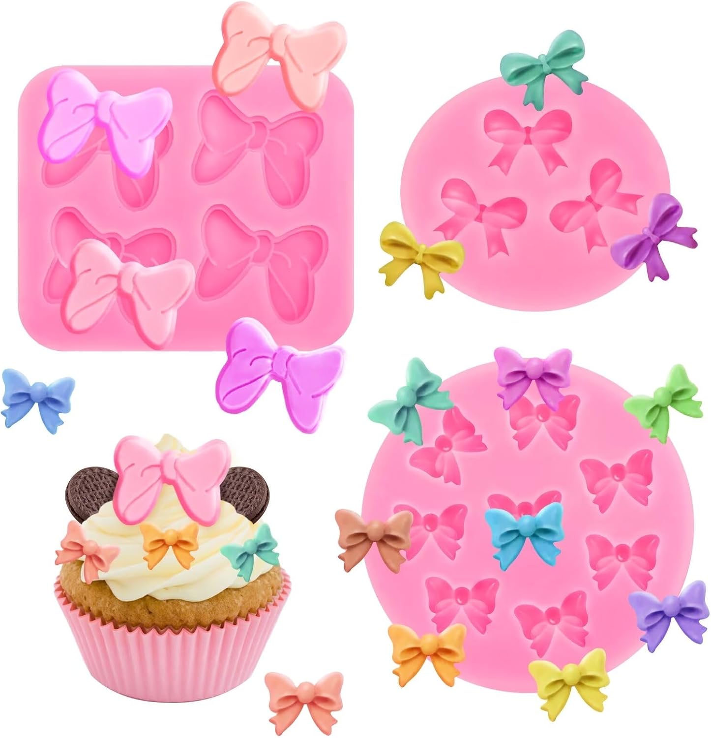 Skiennix 3-Pc Bow Silicone Mold Set - Perfect for Fondant, Chocolate, and Cake Decorating | DIY Desserts