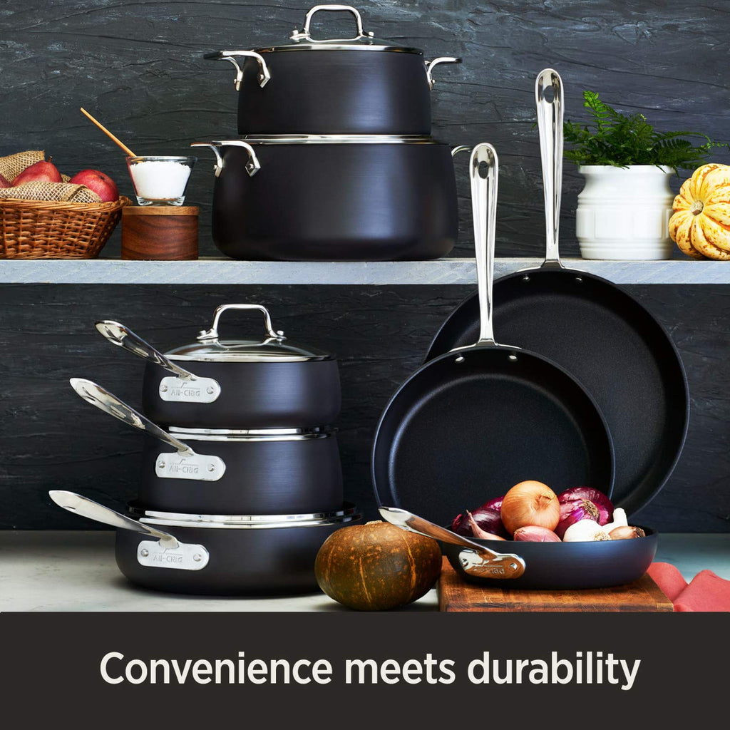 All-Clad HA1 Hard Anodized Nonstick Glass Lid Set 10, 12 Inch Pots and Pans, Cookware Black