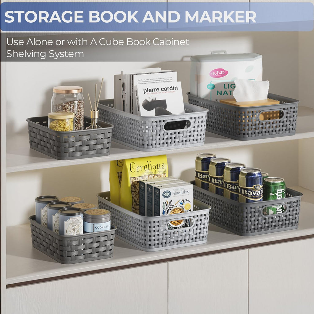 Small Plastic Storage Baskets - 3 Pack Organizing Bins for Laundry, Kitchen, and Pantry | Dark Gray