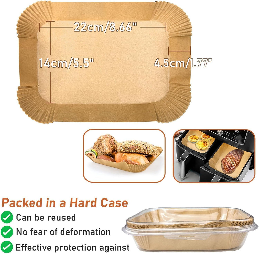 Ninja Air Fryer Liners - 100 Pcs Non-Stick Oil-Proof Parchment Paper (22x14.5cm), Brown