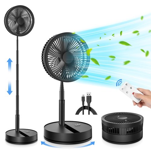 LIPETY Portable Foldable Rechargeable Oscillating Fan - 8.6" 7200mah Battery Operated USB C Small Fan Remote, Quiet Table Desk Fan Folding Standing Pedestal Fans for Bedroom Rome Office Camping Travel