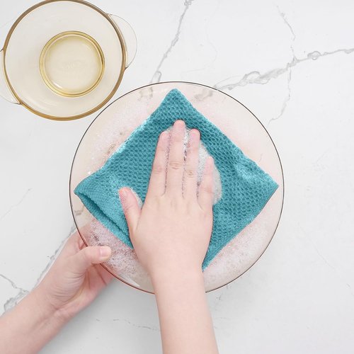 Homaxy 100% Cotton Waffle Weave Dish Cloths - Ultra Soft & Absorbent, Quick Drying | 12 x 12 Inches, 6-Pack, Lake Blue