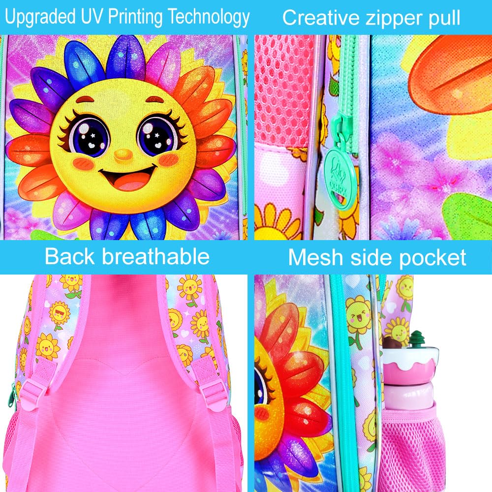 gxtvo 3PCS Girls Dog Bookbag, 16" Kids Backpackwith Lunch Box, Water Resistant School Bag for Elementary Preschool Toddler