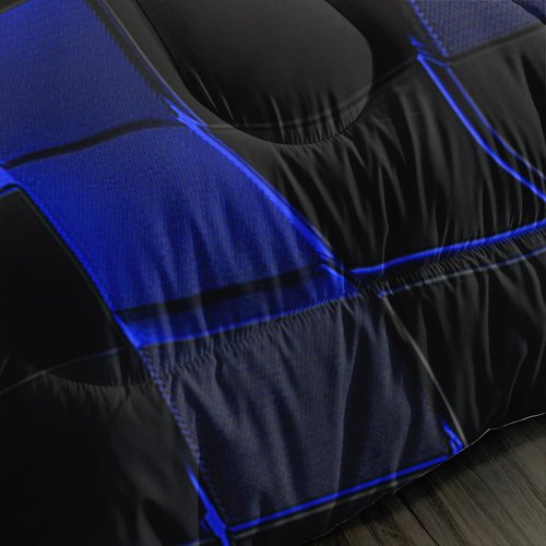 QOOMO Geometric Kids Bedding Set, 3D Neon Square Quilt Set Bedroom Decoration，Blue Red Cubes Boy Bed Set,Abstract Queen Bed Comforter Sets,Lightweight Fluffy Down Duvet(1 Comforter & 2 Pillowcases)