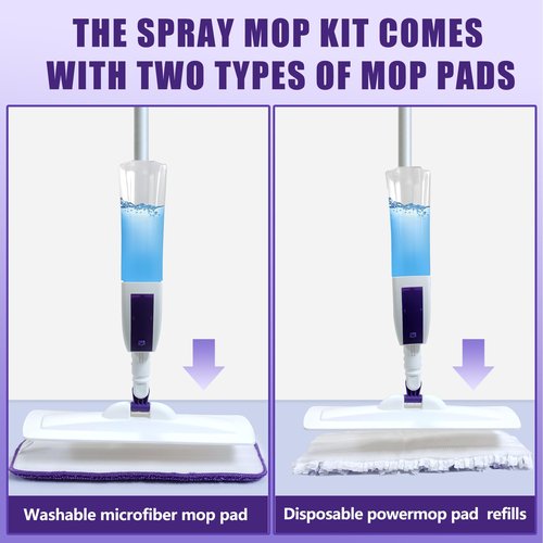 Hisucbetter Spray Mop for Floor Cleaning with 60" Extension Handle, Dry/Wet Mop with 14oz Refillable Bottle, 3 Washable Pads&5 Disposable Refills for Hardwood Laminate Tile Floor Dust Cleaning.