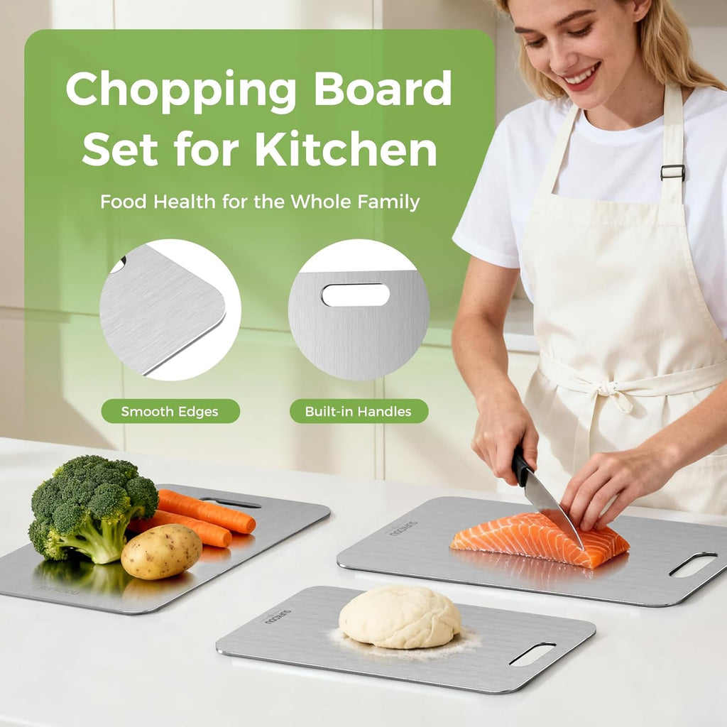 Titanium Cutting Board Set by [Brand Name] - 100% Double-Sided, Non-Toxic, Dishwasher Safe | 3 Sizes for Raw & Cooked Food
