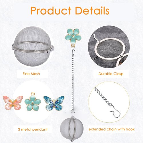 3 Pcs Tea Infusers for Loose Tea Leaf Steeper Tea Balls for Loose Tea Diffusers for Loose Tea Stainless Steel Tea Infuser Loose Leaf Tea Steeper with Metal Pendant (Butterfly and Flower)