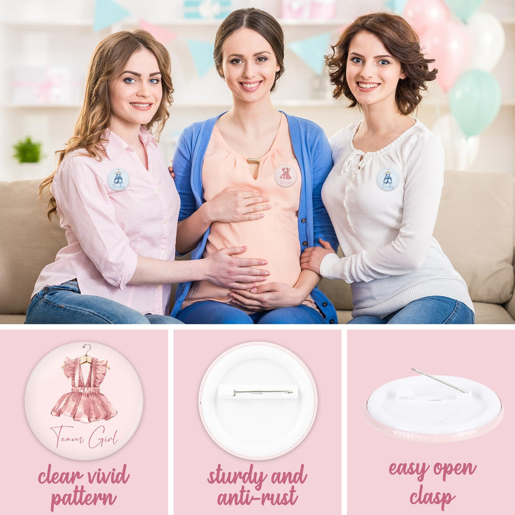 Whaline 60Pcs Gender Reveal Button Pins Blue Pink Baby Clothes Team Boy or Girl Button Badges for Birthday Baby Shower Party Game Supplies