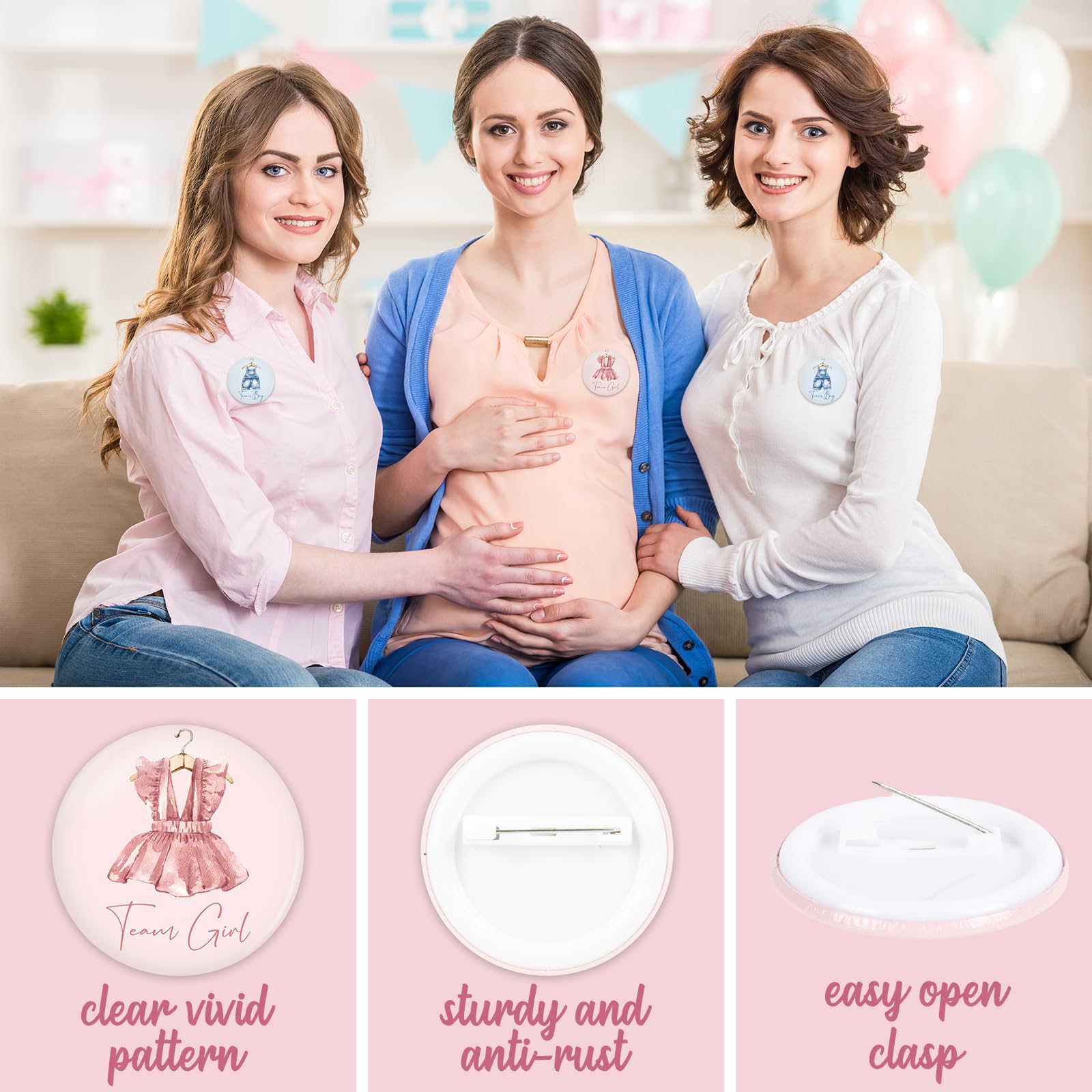 Whaline 60Pcs Gender Reveal Button Pins Blue Pink Baby Clothes Team Boy or Girl Button Badges for Birthday Baby Shower Party Game Supplies