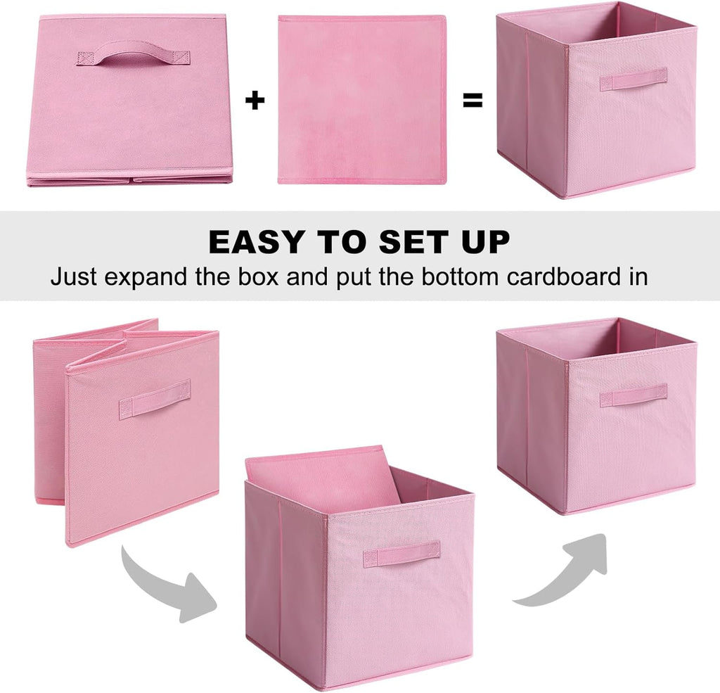 Skiennix Fabric Storage Bins - 6 Pack Collapsible Cube Organizer for Closet & Living Space | Foldable Boxes with Handles (Pink, 11 Inch)