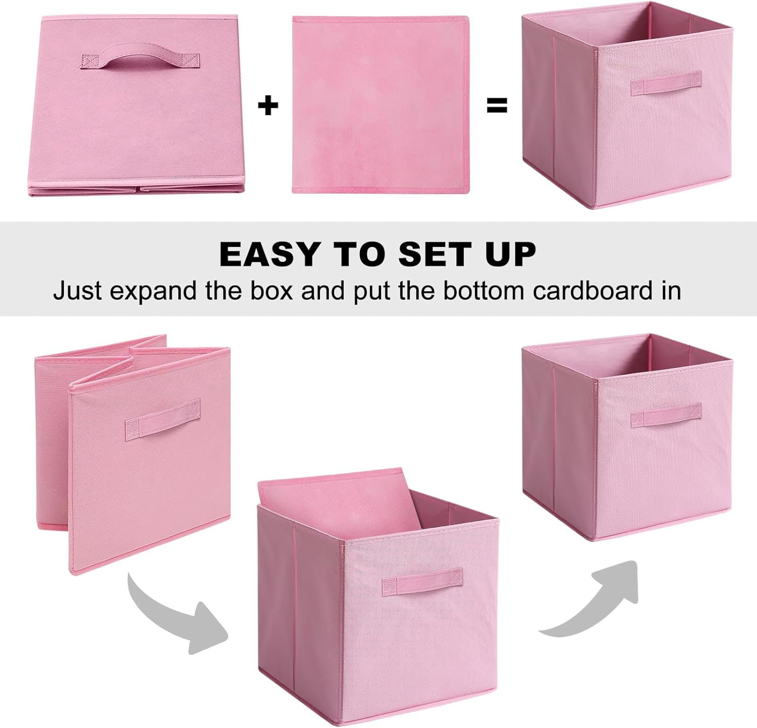 Skiennix Fabric Storage Bins - 6 Pack Collapsible Cube Organizer for Closet & Living Space | Foldable Boxes with Handles (Pink, 11 Inch)